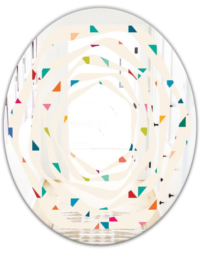 DesignQ Abstract Triangular Retro Pattern I - Modern Round Or Oval Wall Mirror - Whirl