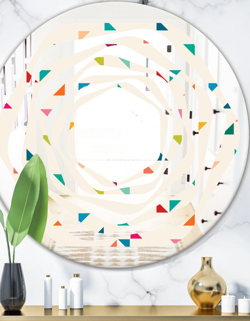 DesignQ Abstract Triangular Retro Pattern I - Modern Round or Oval Wall Mirror - Whirl