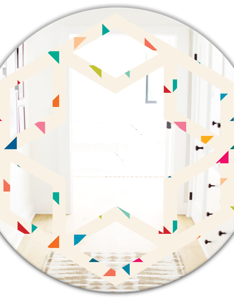 DesignQ Abstract Triangular Retro Pattern I - Modern Round Or Oval Wall Mirror - Hexagon Star