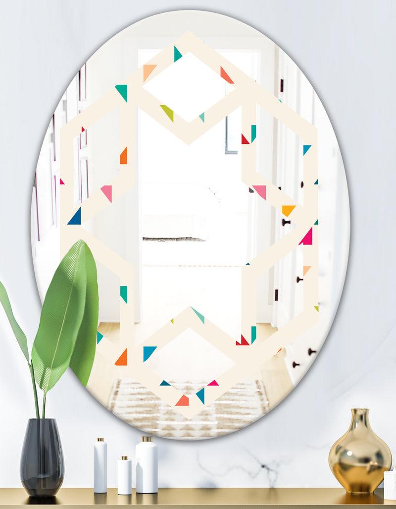 DesignQ Abstract Triangular Retro Pattern I - Modern Round Or Oval Wall Mirror - Hexagon Star