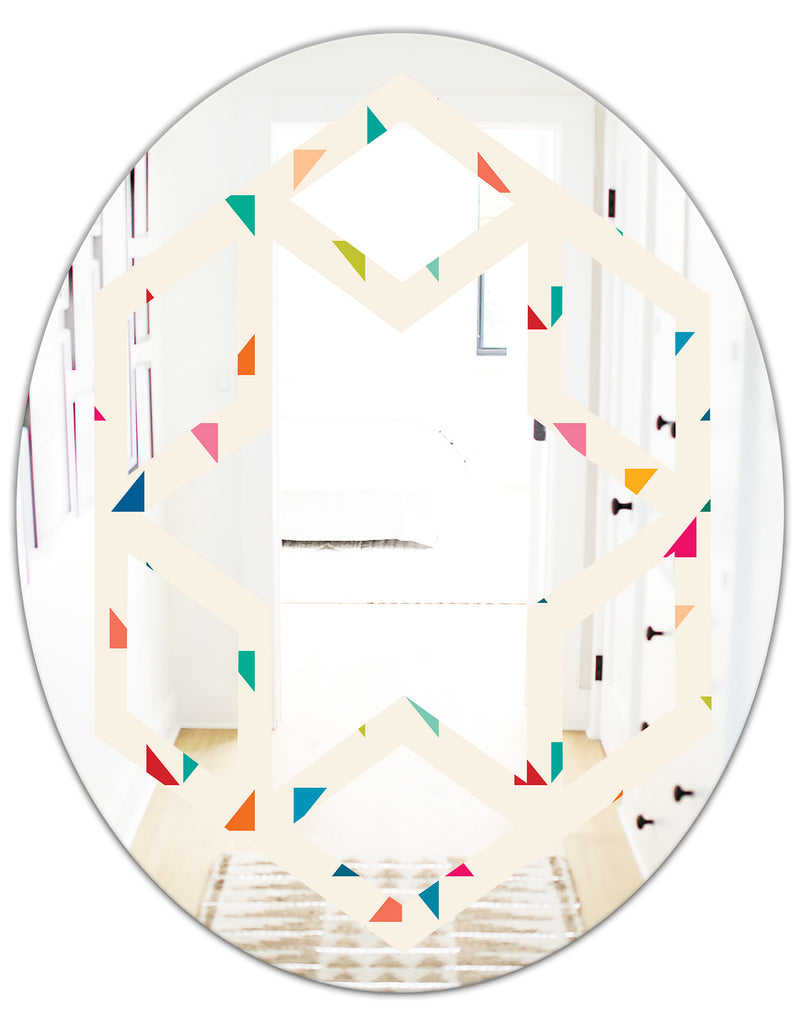 DesignQ Abstract Triangular Retro Pattern I - Modern Round Or Oval Wall Mirror - Hexagon Star