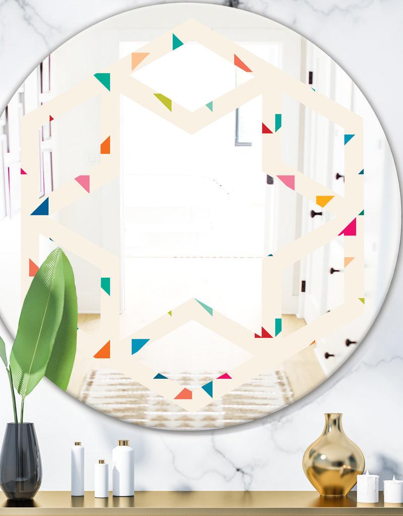 DesignQ Abstract Triangular Retro Pattern I - Modern Round or Oval Wall Mirror - Hexagon Star