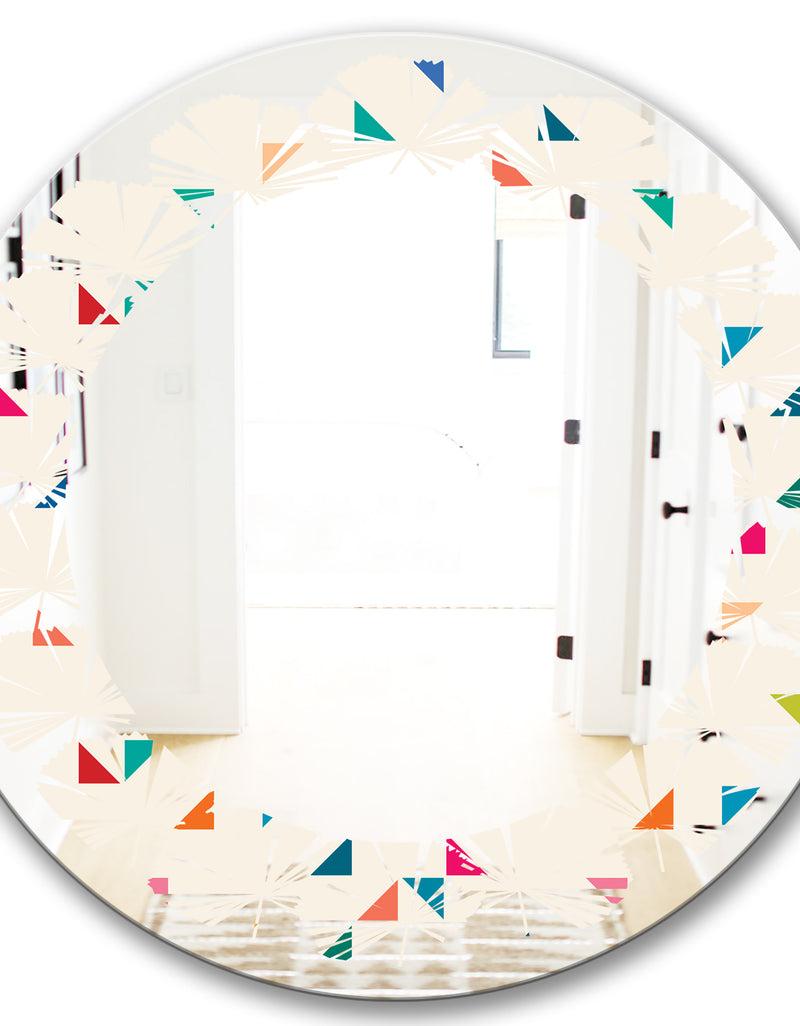 DesignQ Abstract Triangular Retro Pattern I - Modern Round Or Oval Wall Mirror - Leaves