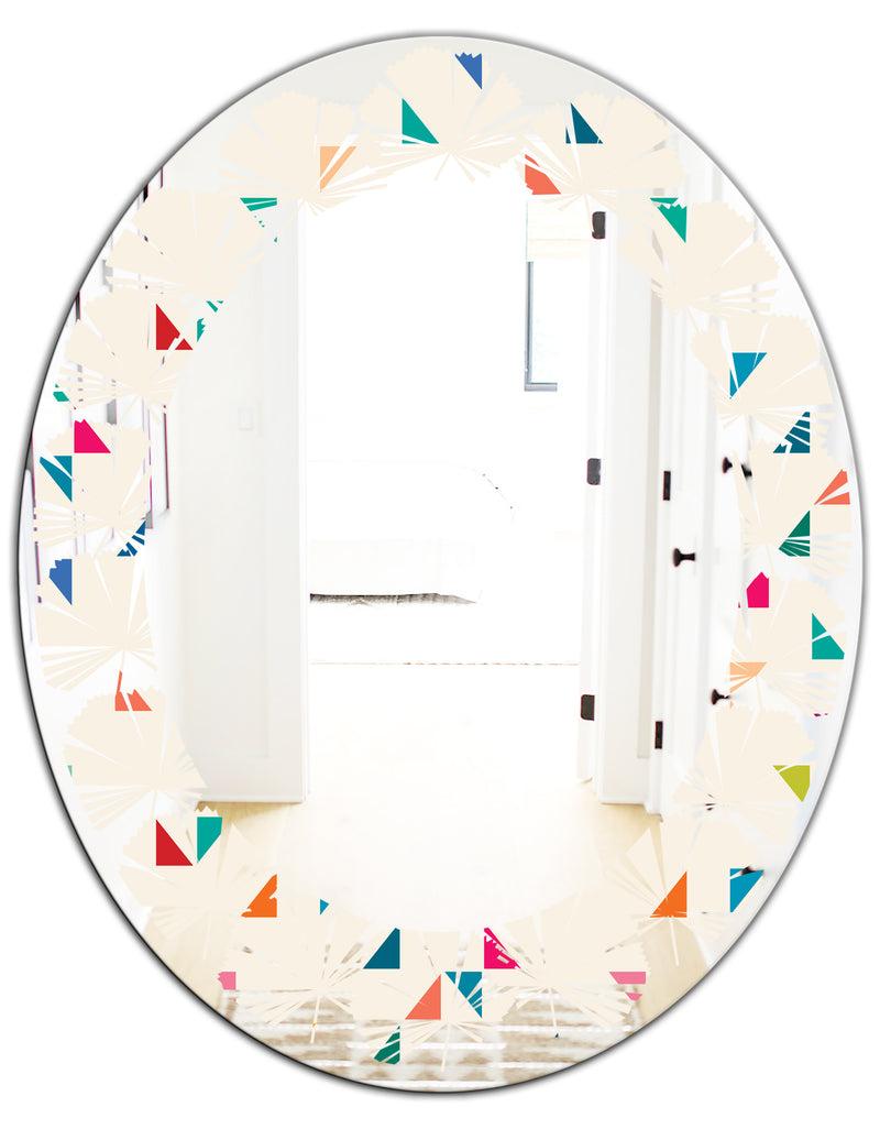 DesignQ Abstract Triangular Retro Pattern I - Modern Round Or Oval Wall Mirror - Leaves