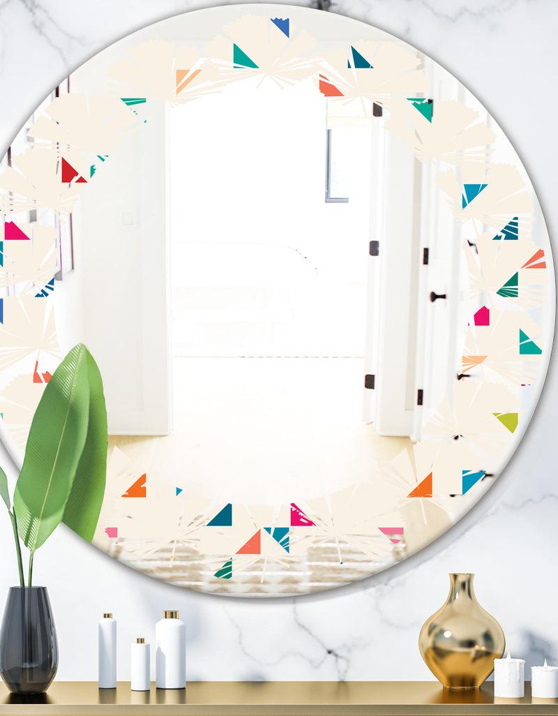 DesignQ Abstract Triangular Retro Pattern I - Modern Round or Oval Wall Mirror - Leaves