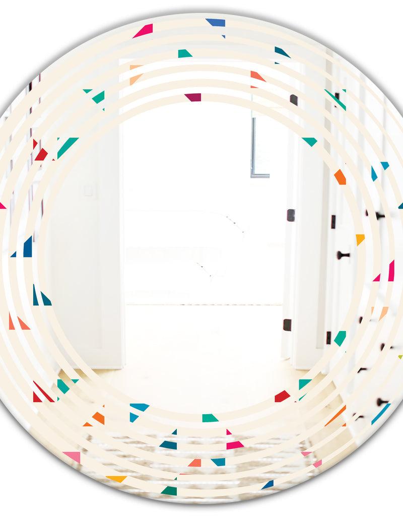 DesignQ Abstract Triangular Retro Pattern I - Modern Round Or Oval Wall Mirror - Wave