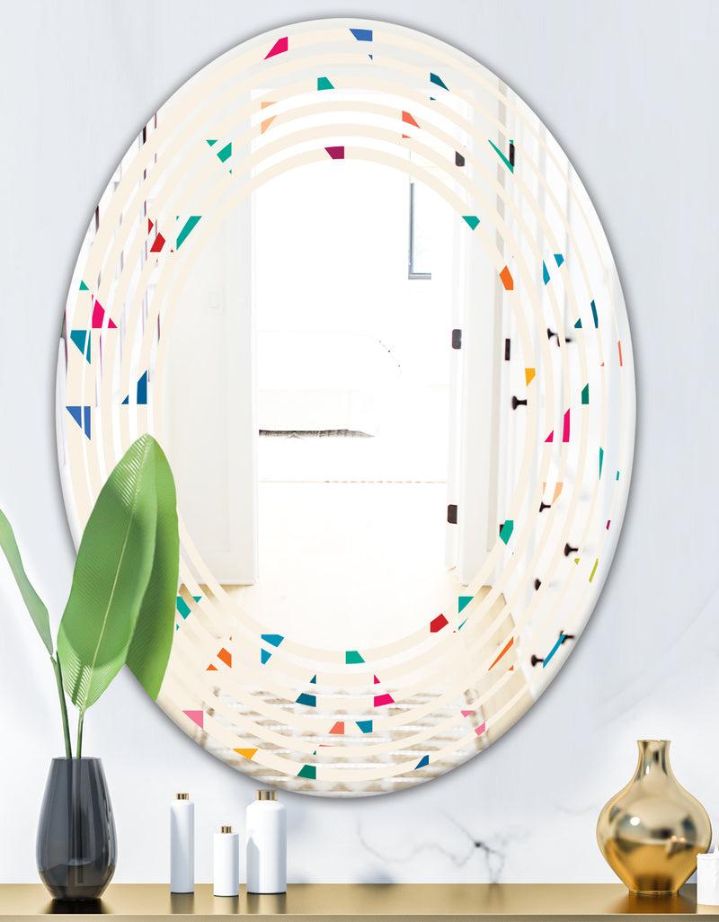 DesignQ Abstract Triangular Retro Pattern I - Modern Round Or Oval Wall Mirror - Wave