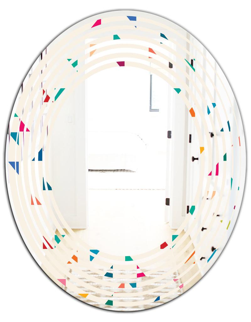 DesignQ Abstract Triangular Retro Pattern I - Modern Round Or Oval Wall Mirror - Wave