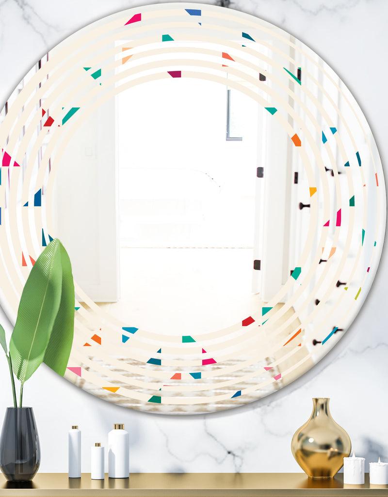 DesignQ Abstract Triangular Retro Pattern I - Modern Round or Oval Wall Mirror - Wave