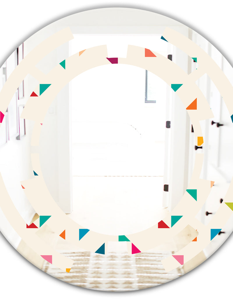 DesignQ Abstract Triangular Retro Pattern I - Modern Round Or Oval Wall Mirror - Space