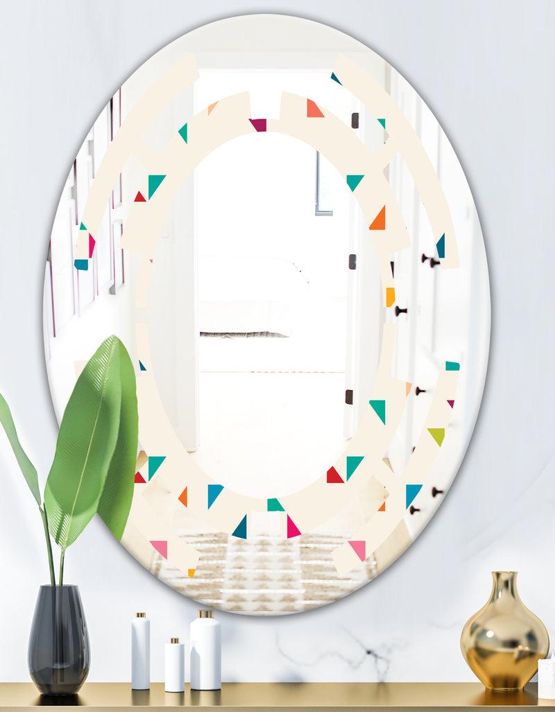 DesignQ Abstract Triangular Retro Pattern I - Modern Round Or Oval Wall Mirror - Space