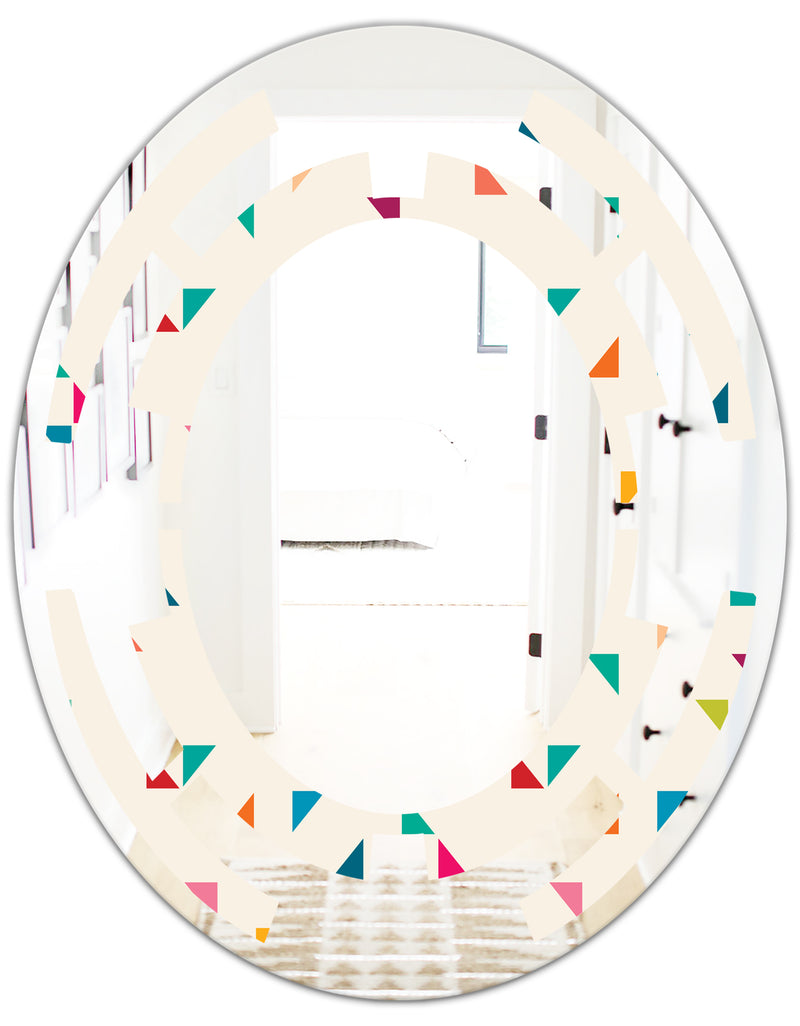 DesignQ Abstract Triangular Retro Pattern I - Modern Round Or Oval Wall Mirror - Space