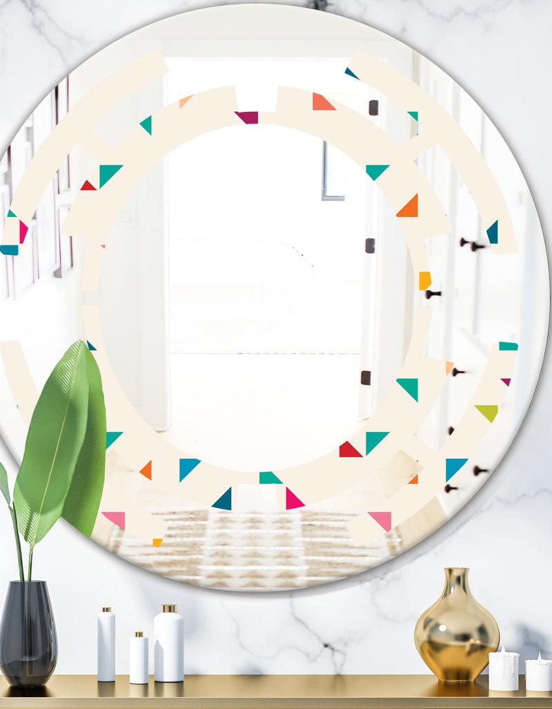 DesignQ Abstract Triangular Retro Pattern I - Modern Round or Oval Wall Mirror - Space