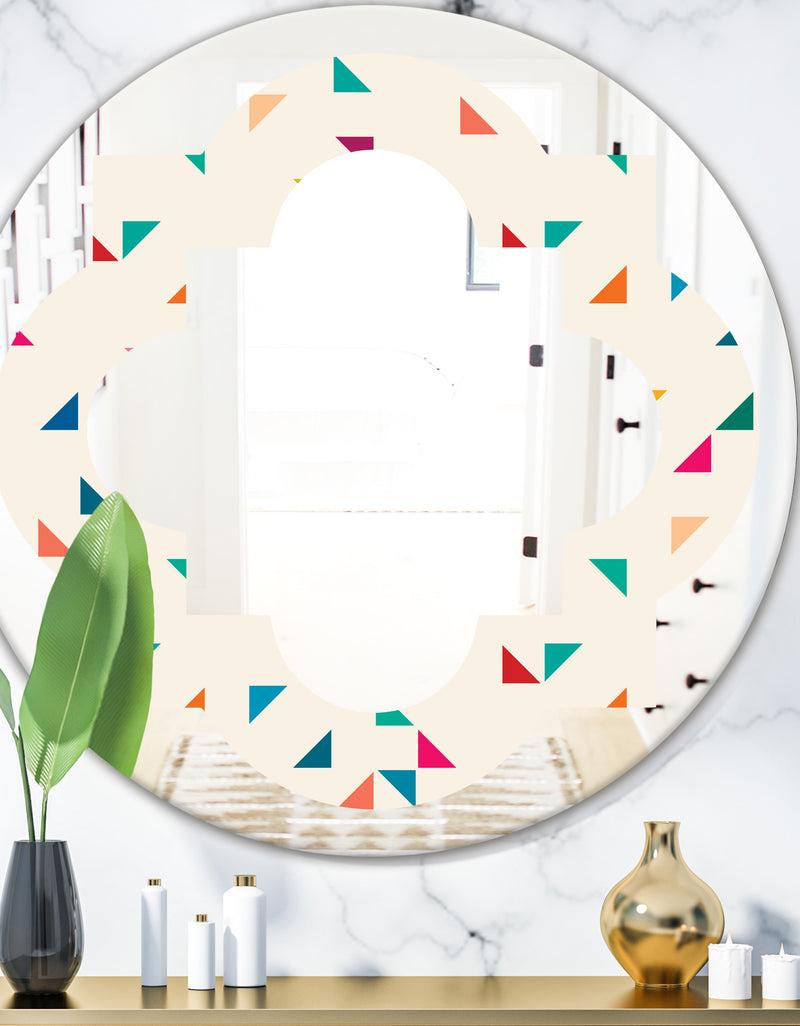 DesignQ Abstract Triangular Retro Pattern I - Modern Round or Oval Wall Mirror - Quatrefoil