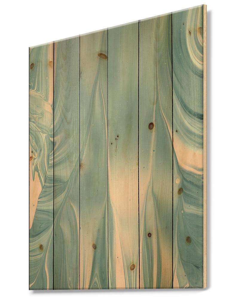 DesignQ Abstract Water I - Modern Transitional Print On Natural Pine Wood