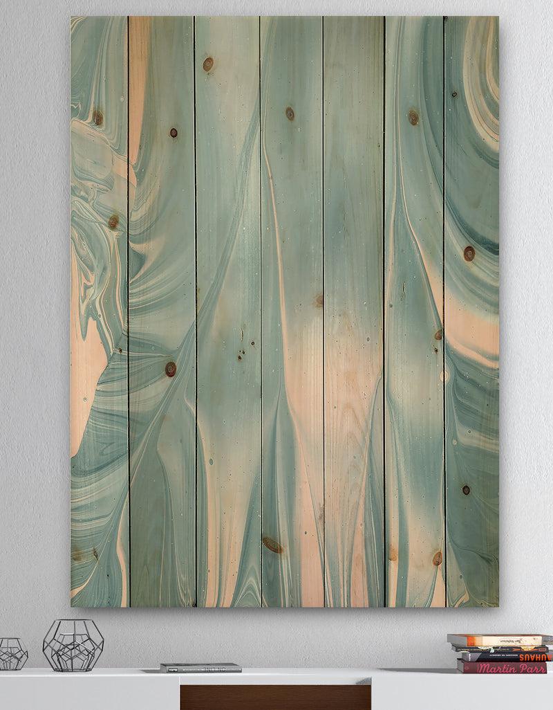 DesignQ Abstract Water I - Modern Transitional Print on Natural Pine Wood