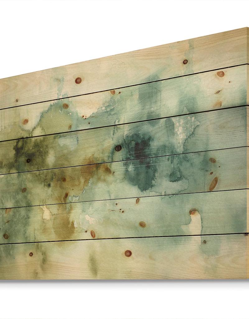 DesignQ Abstract Watercolor Green House - Modern & Contemporary Print On Natural Pine Wood