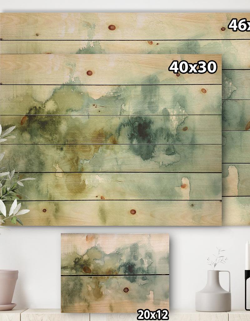 DesignQ Abstract Watercolor Green House - Modern & Contemporary Print On Natural Pine Wood