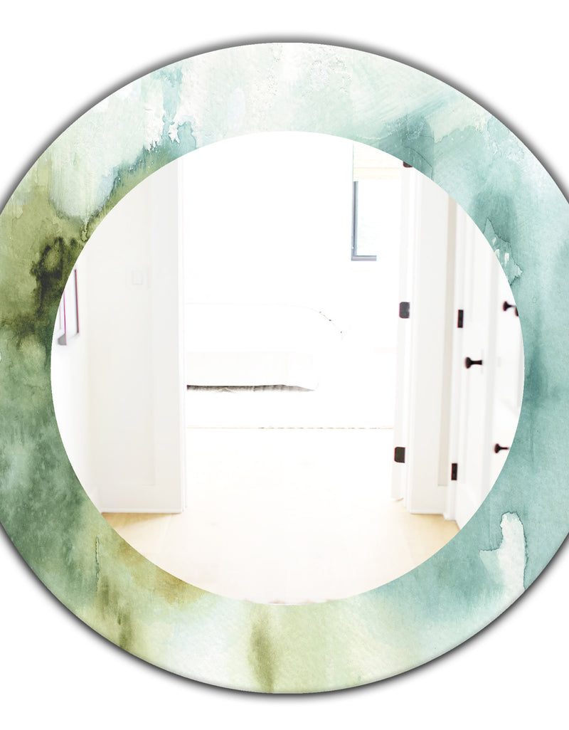 DesignQ Abstract Watercolor Green House - Traditional Mirror - Oval Or Round Wall Mirror