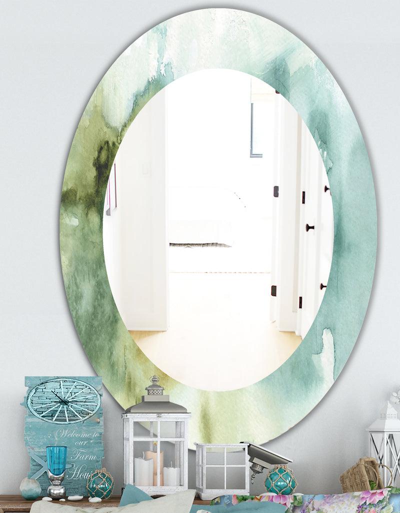DesignQ Abstract Watercolor Green House - Traditional Mirror - Oval Or Round Wall Mirror