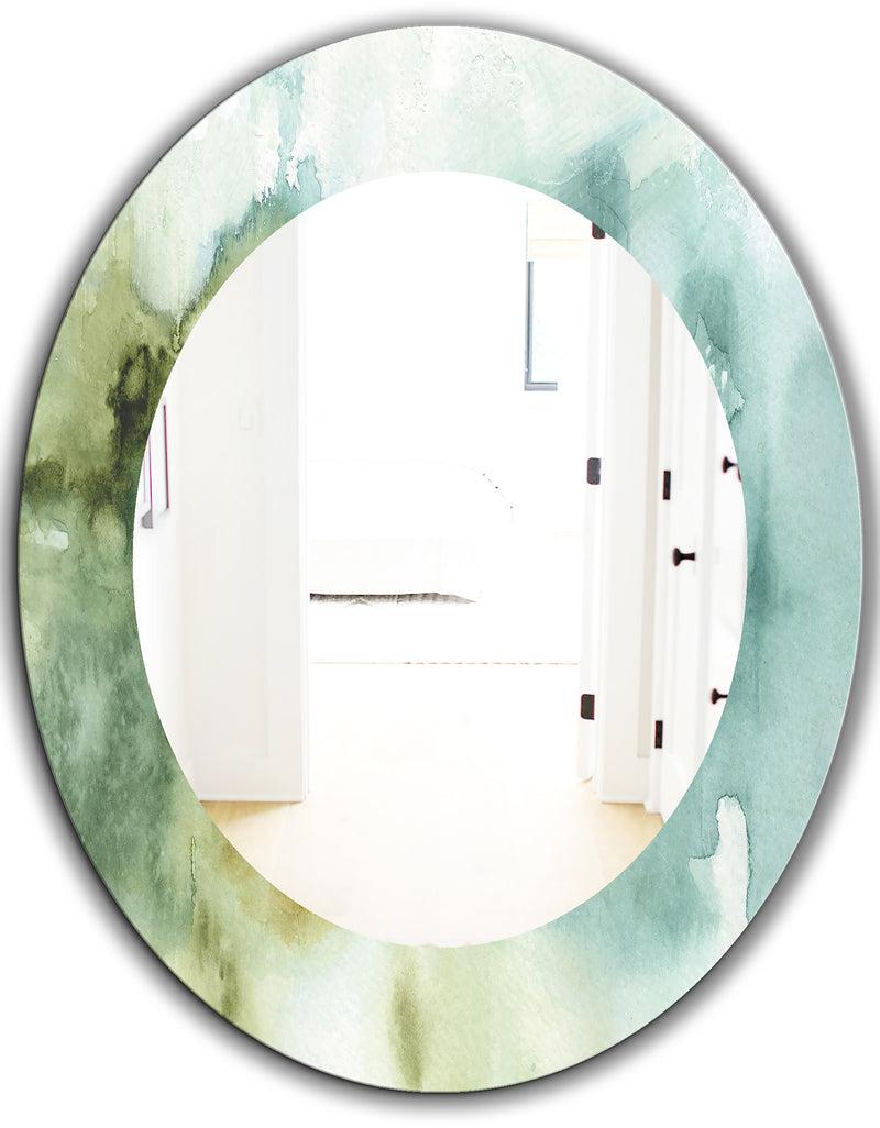 DesignQ Abstract Watercolor Green House - Traditional Mirror - Oval Or Round Wall Mirror