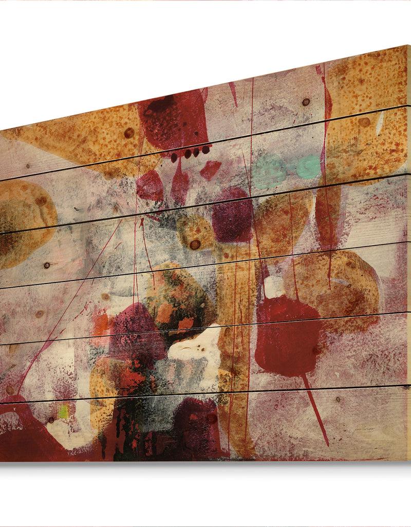 DesignQ Abstract Watercolor With Red And Yellow - Contemporary Print On Natural Pine Wood