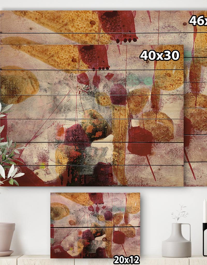 DesignQ Abstract Watercolor With Red And Yellow - Contemporary Print On Natural Pine Wood