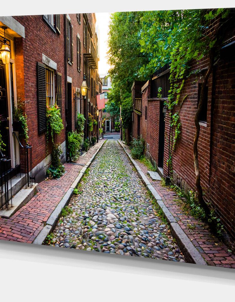 DesignQ Acorn Street Massachusetts - Landscape Canvas Wall Artwork