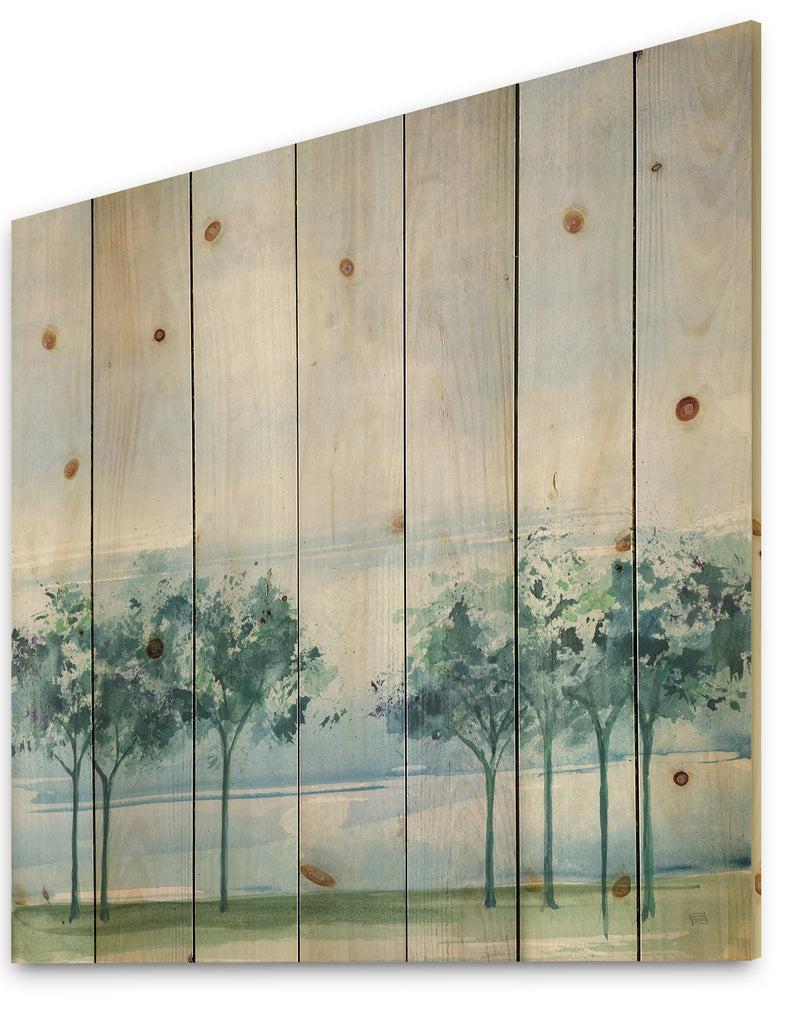 DesignQ Across The Lake VI - Lake House Print On Natural Pine Wood