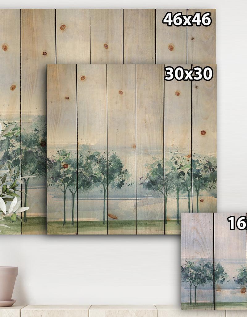 DesignQ Across The Lake VI - Lake House Print On Natural Pine Wood