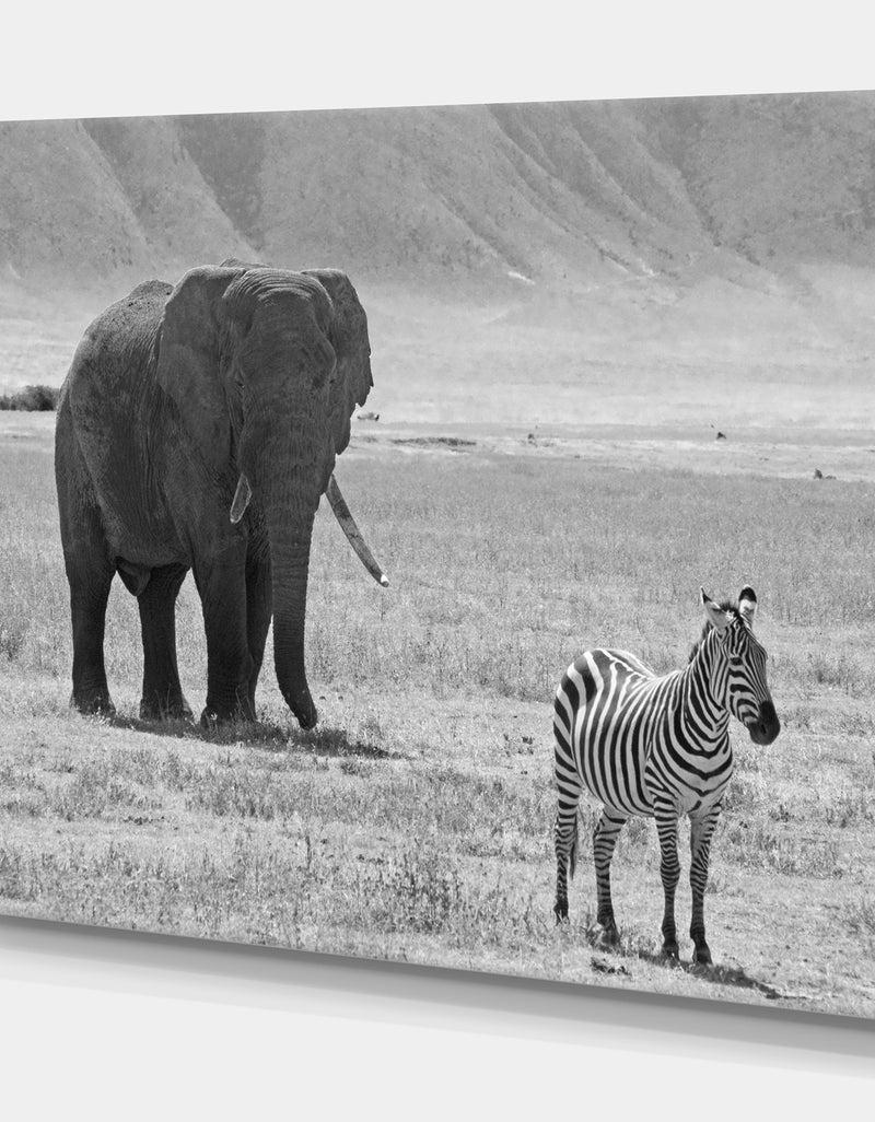 DesignQ African Elephant And Zebra - Africa Animals Photography On Wrapped Canvas