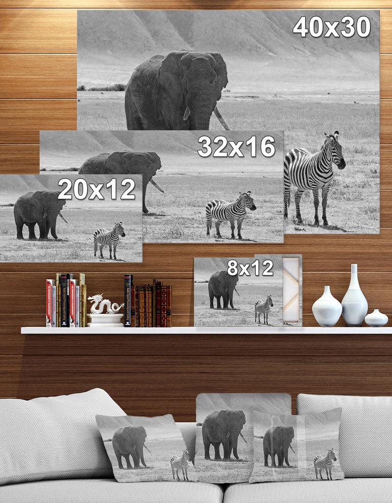 DesignQ African Elephant And Zebra - Africa Animals Photography On Wrapped Canvas