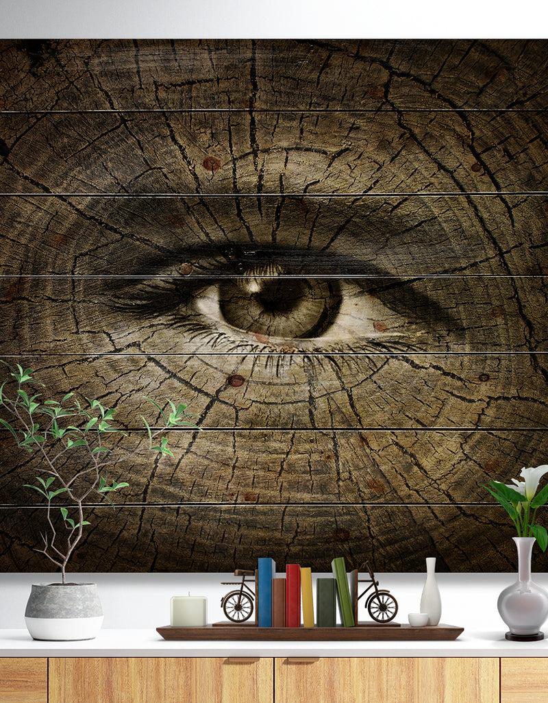 DesignQ Aging Eyes - Abstract Print on Natural Pine Wood