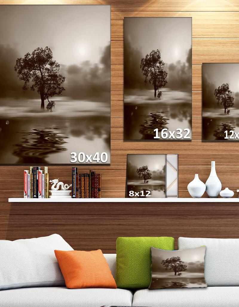 DesignQ Alone Tree On Island In Sepia - Extra Large Wall Art Landscape