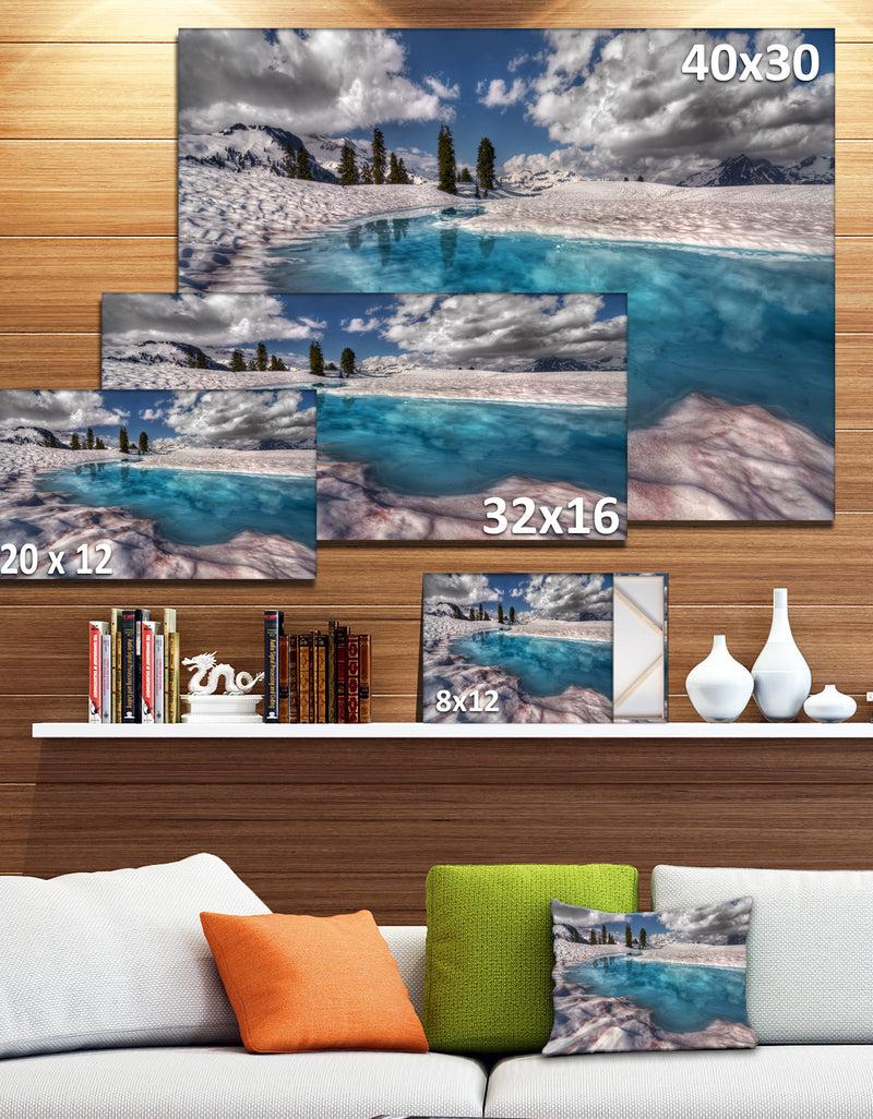 DesignQ Amazing Blue Melt Lake In Fog - Large Landscape Art Canvas Print