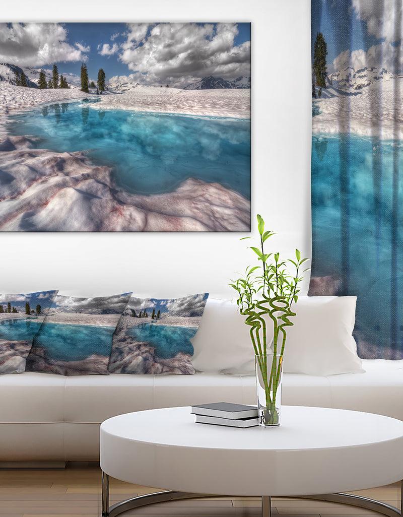 DesignQ Amazing Blue Melt Lake in Fog - Large Landscape Art Canvas Print
