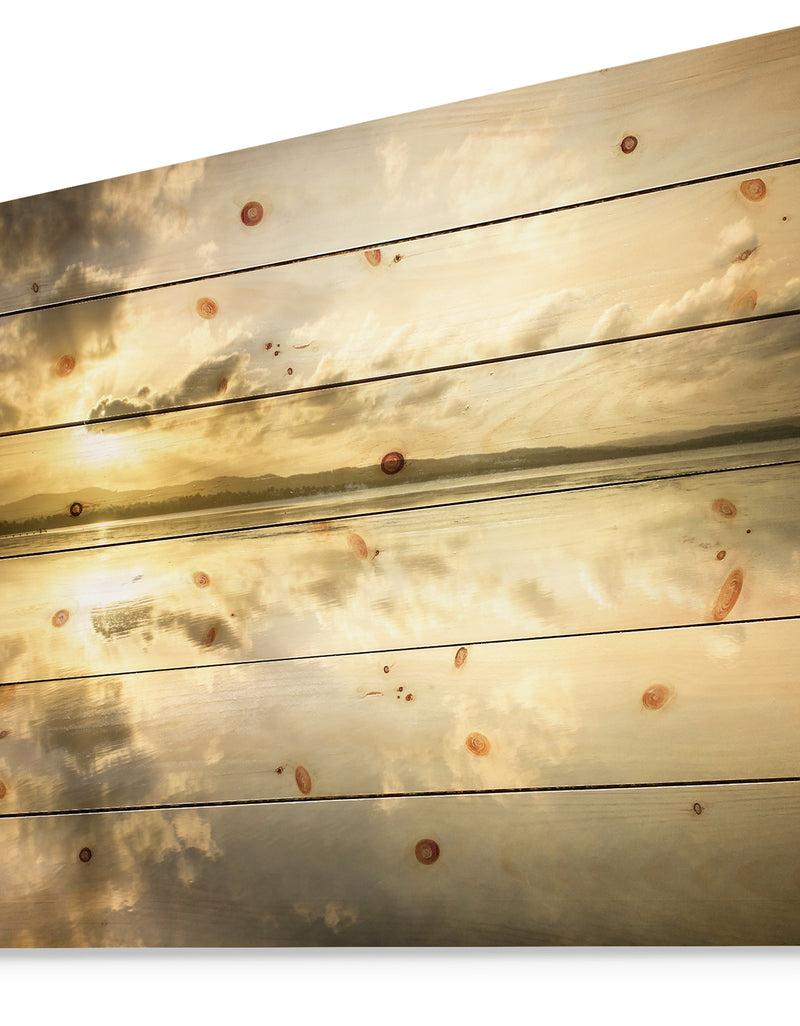 DesignQ Amazing Foreshore Reserve Reflection - Seashore Print On Natural Pine Wood