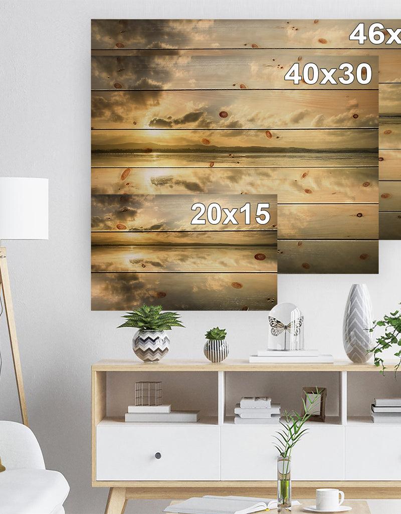 DesignQ Amazing Foreshore Reserve Reflection - Seashore Print On Natural Pine Wood