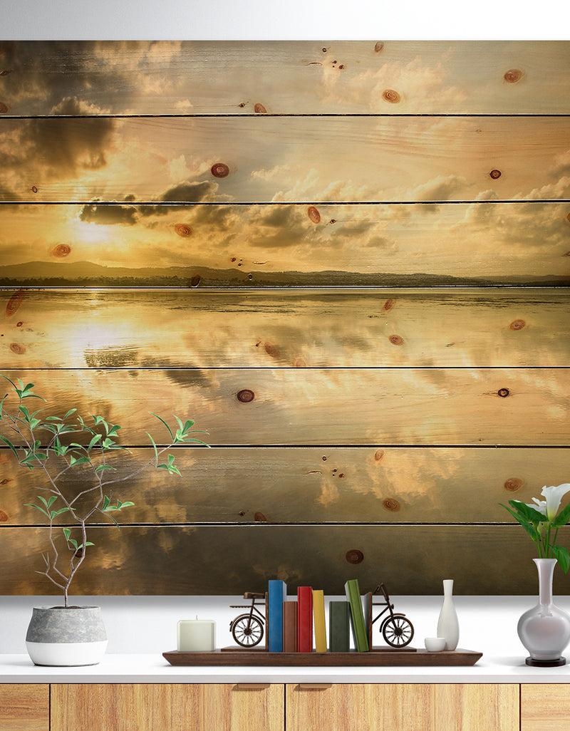 DesignQ Amazing Foreshore Reserve Reflection - Seashore Print on Natural Pine Wood