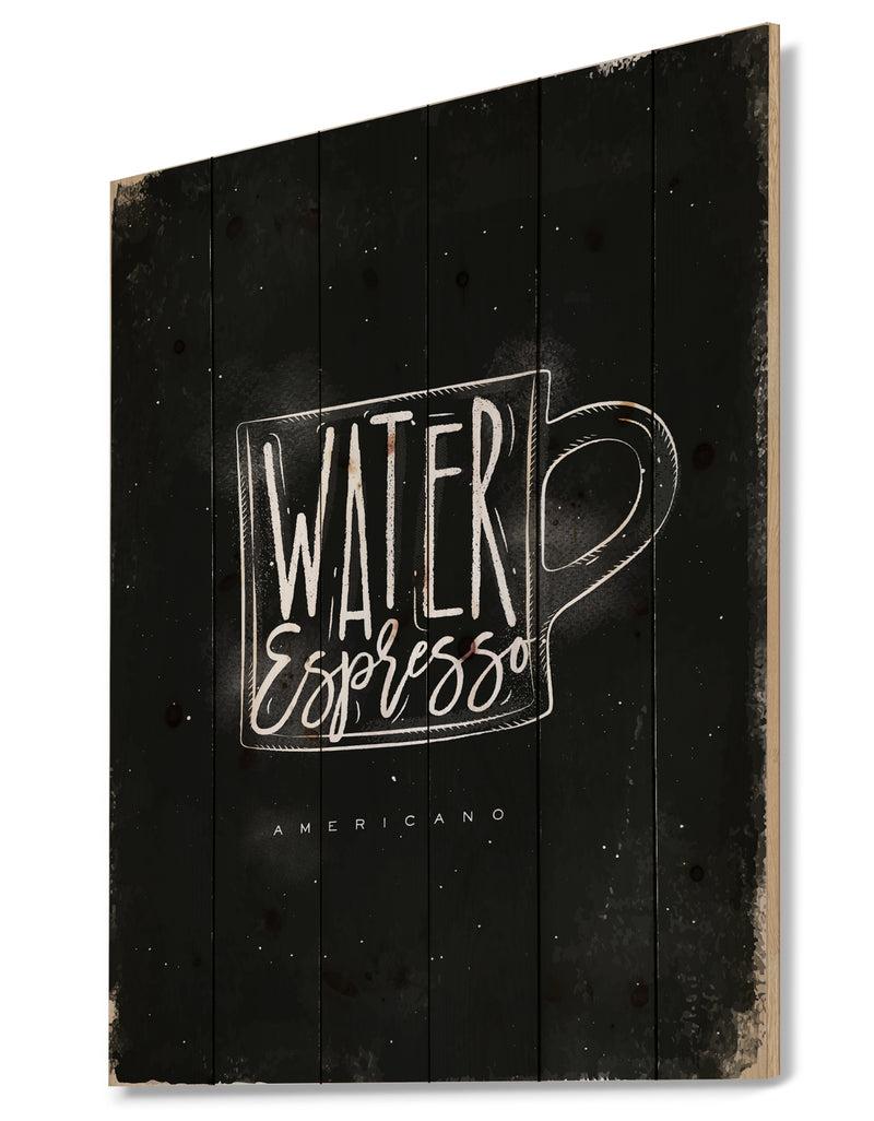 DesignQ Americano Cup Coffee Chalk - Digital Art Print On Natural Pine Wood