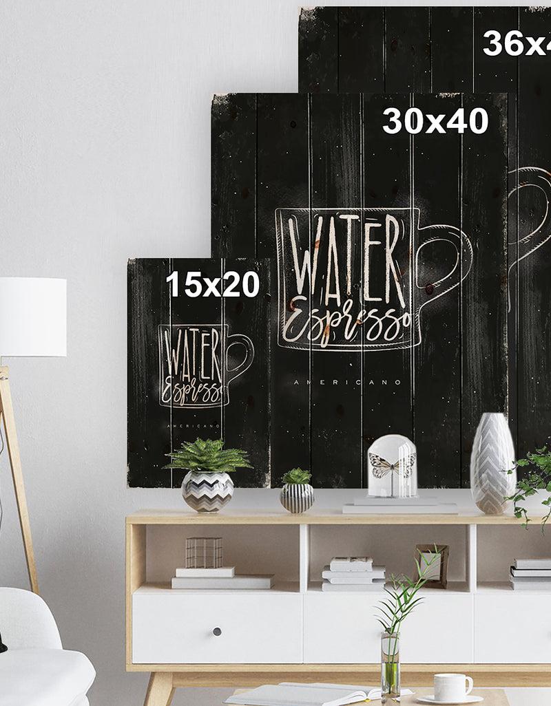 DesignQ Americano Cup Coffee Chalk - Digital Art Print On Natural Pine Wood