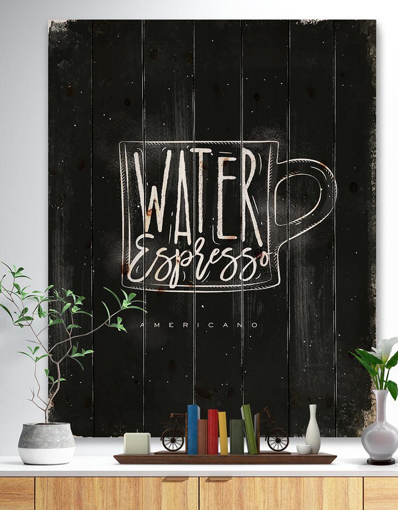 DesignQ Americano cup coffee chalk - Digital Art Print on Natural Pine Wood