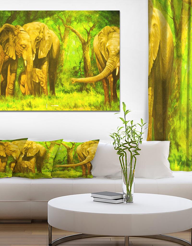 DesignQ An Elephant In Woods - Animals Painting Print On Wrapped Canvas