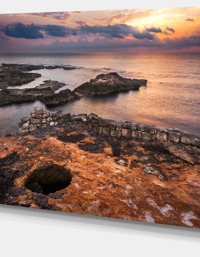 DesignQ Ancient Ruins On Beach Sunset - Oversized Beach Canvas Artwork