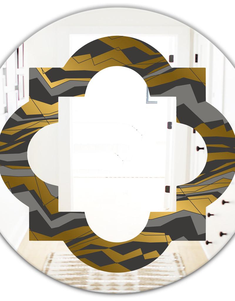 DesignQ Angled Lines And Waves Pattern - Modern Round Or Oval Wall Mirror - Quatrefoil