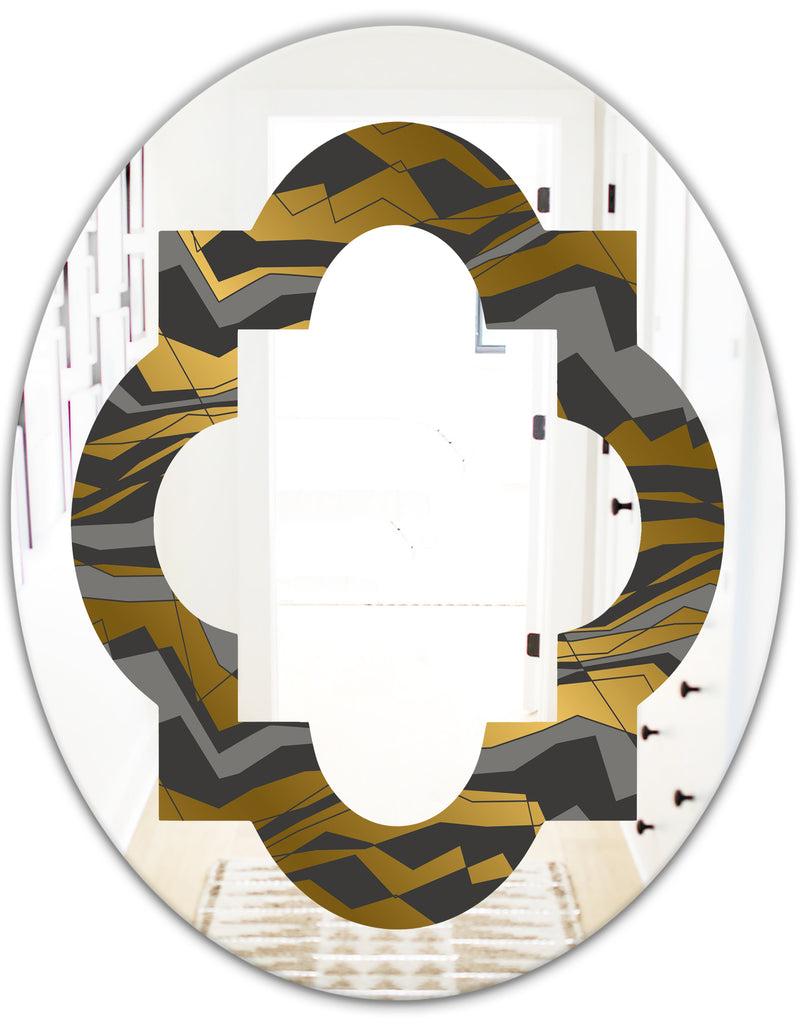 DesignQ Angled Lines And Waves Pattern - Modern Round Or Oval Wall Mirror - Quatrefoil