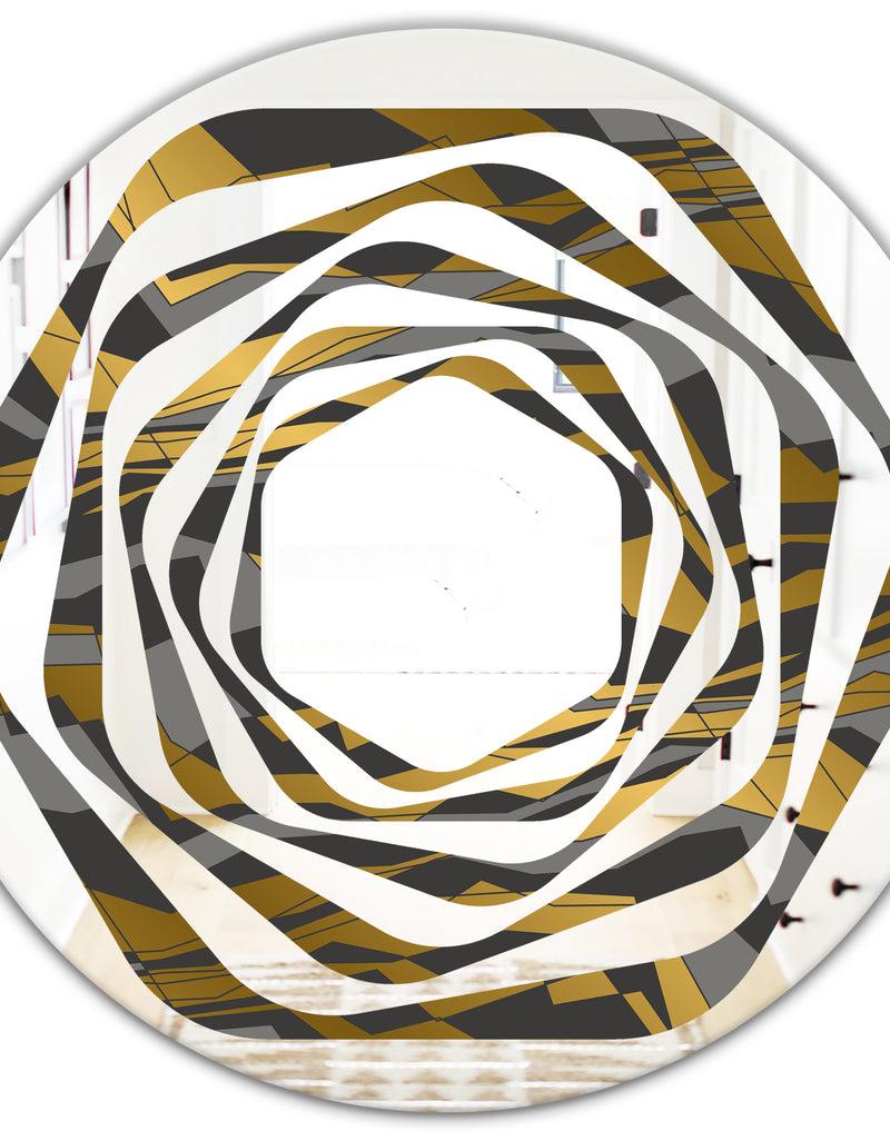 DesignQ Angled Lines And Waves Pattern - Modern Round Or Oval Wall Mirror - Whirl