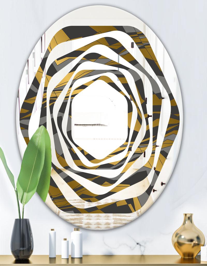 DesignQ Angled Lines And Waves Pattern - Modern Round Or Oval Wall Mirror - Whirl