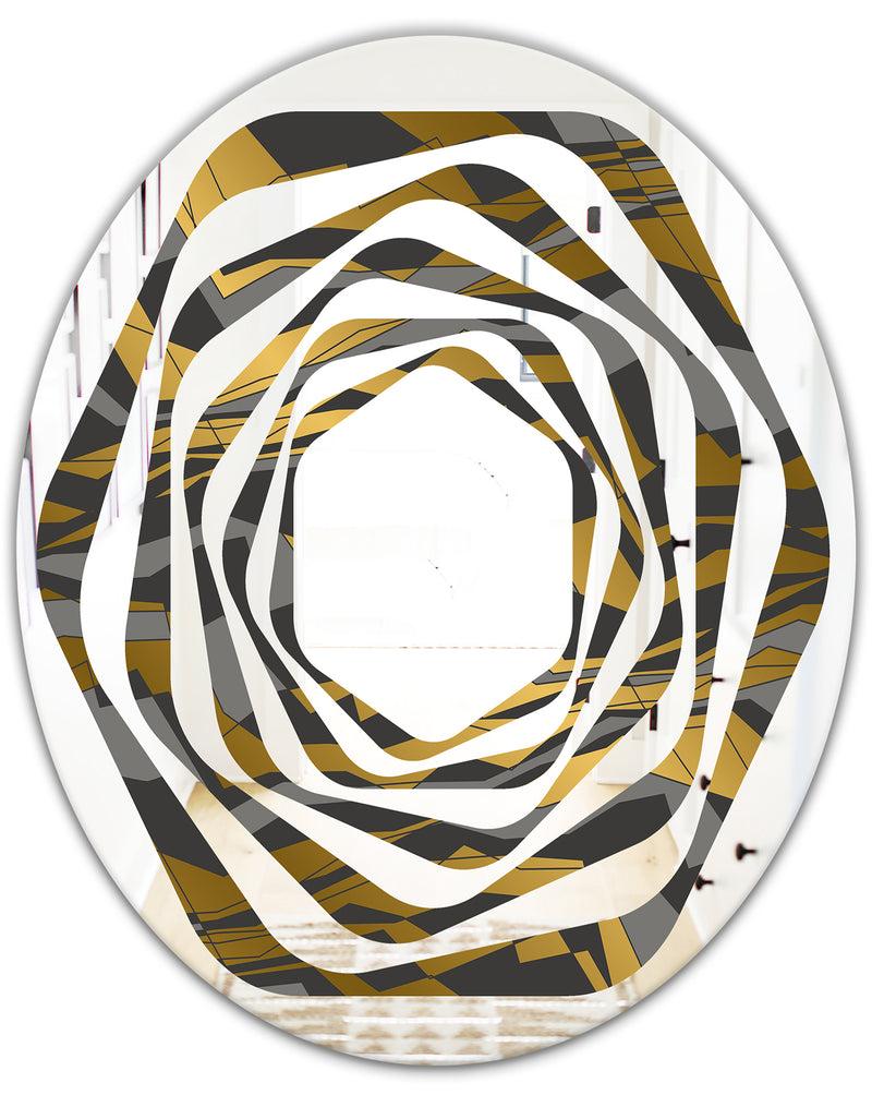 DesignQ Angled Lines And Waves Pattern - Modern Round Or Oval Wall Mirror - Whirl