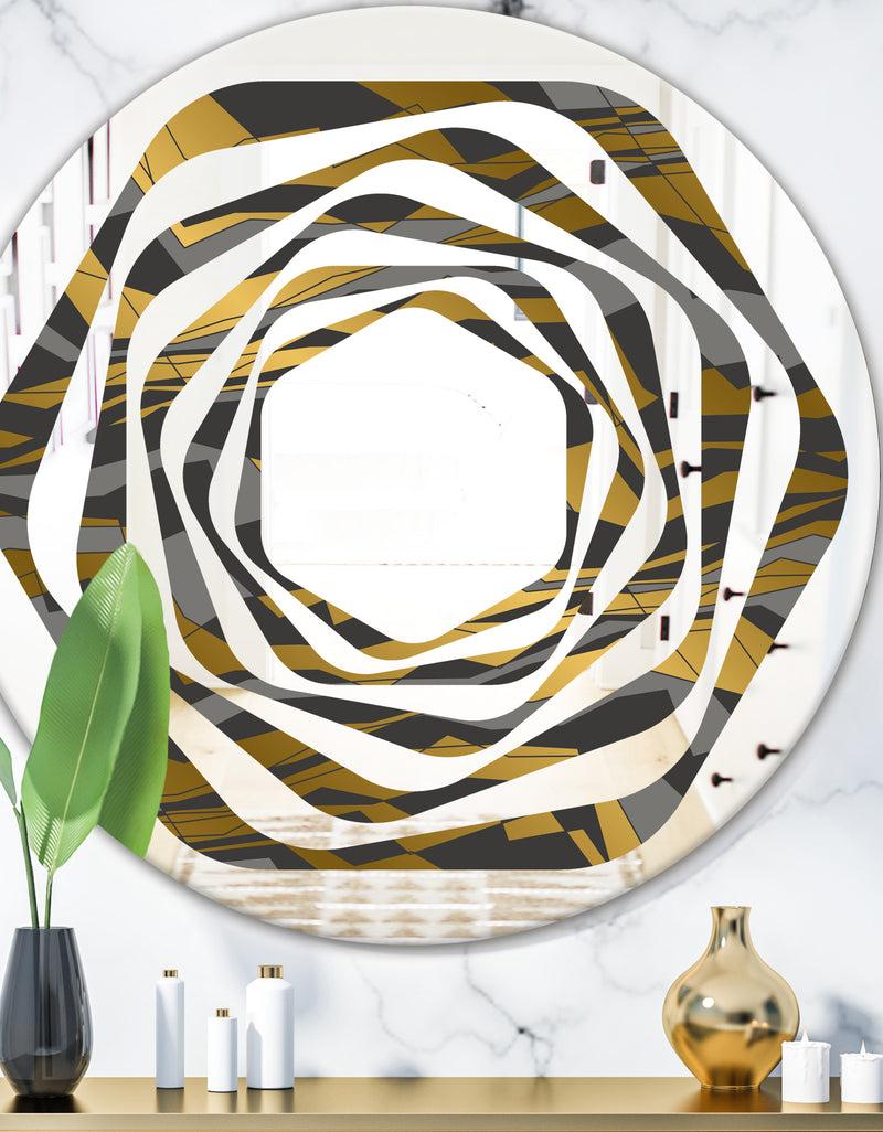 DesignQ Angled lines and waves pattern - Modern Round or Oval Wall Mirror - Whirl